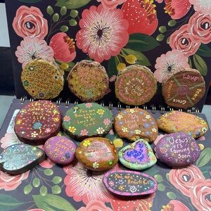 Hand-Painted Inspirational Stones.   Extra shipping label